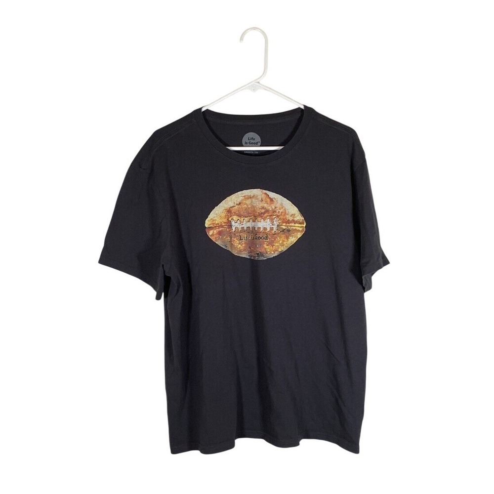 Life Is Good Shirt Men's Size Large Football T-shirt Classic Cotton Black